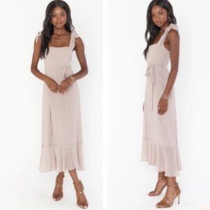 Elegant Beige Sleeveless Dress Show me your MuMU sz xs smocked chiffon Wedding